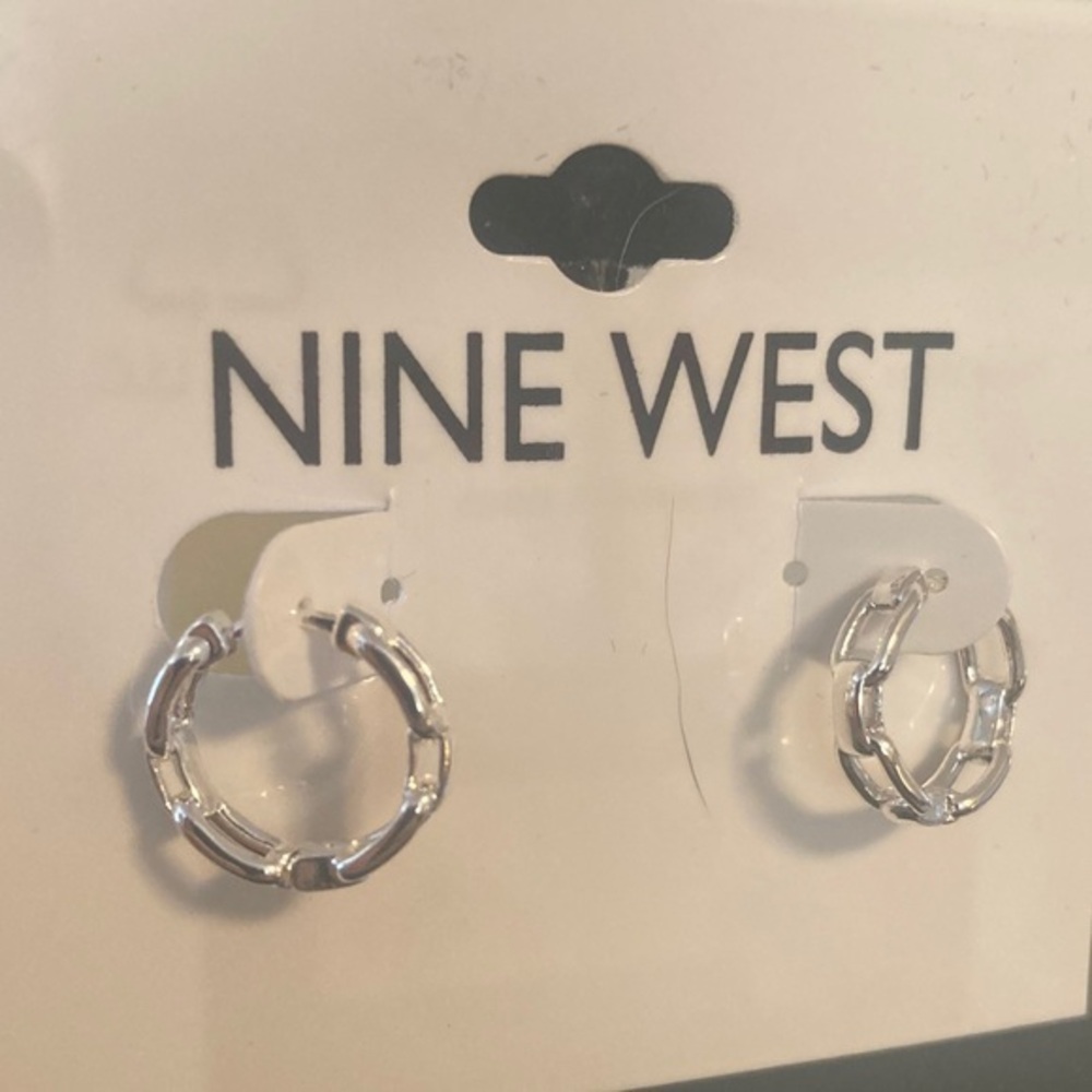 Nine West Silver Textured Hoop Earrings